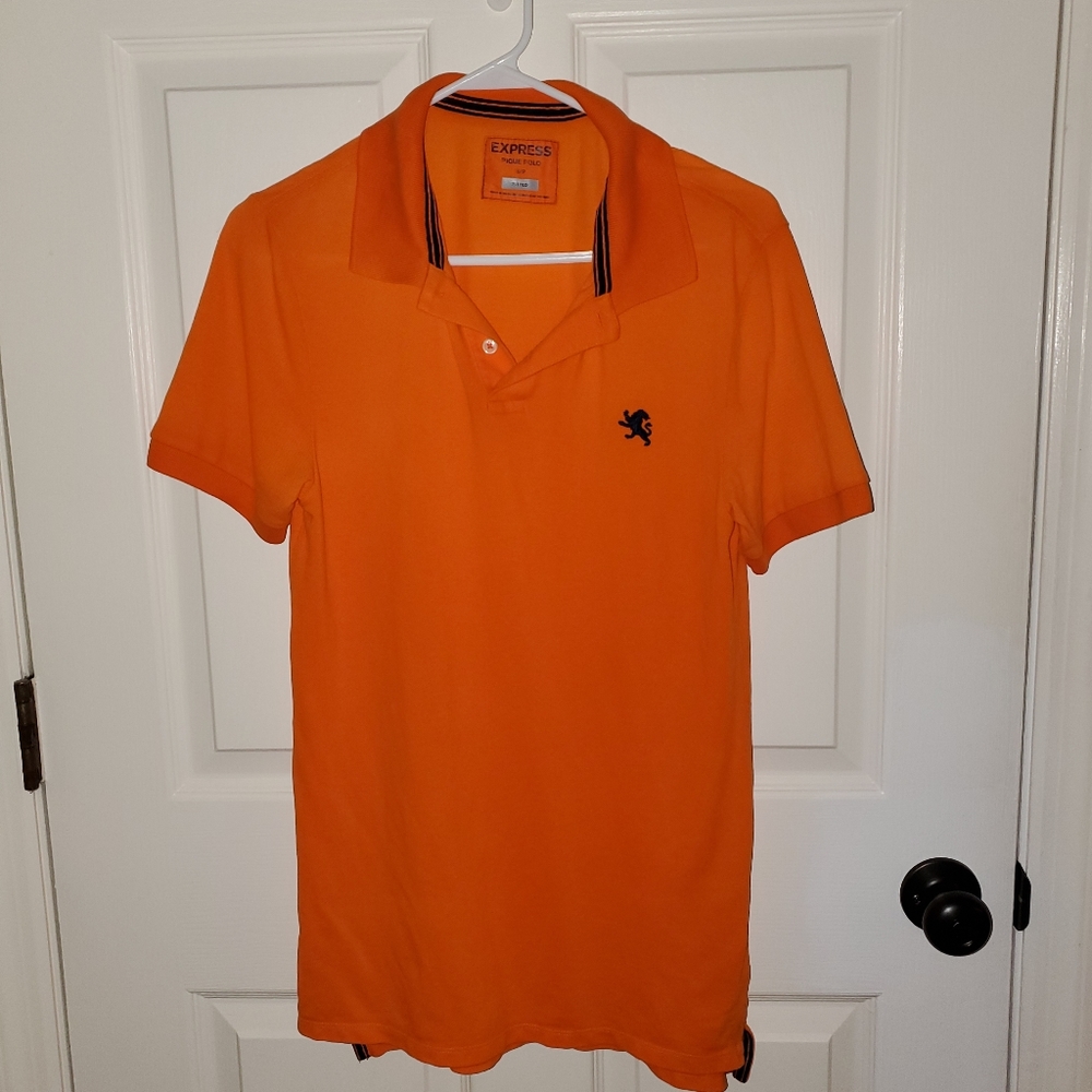 Express Men's Size Small Orange Fitted Pique Polo